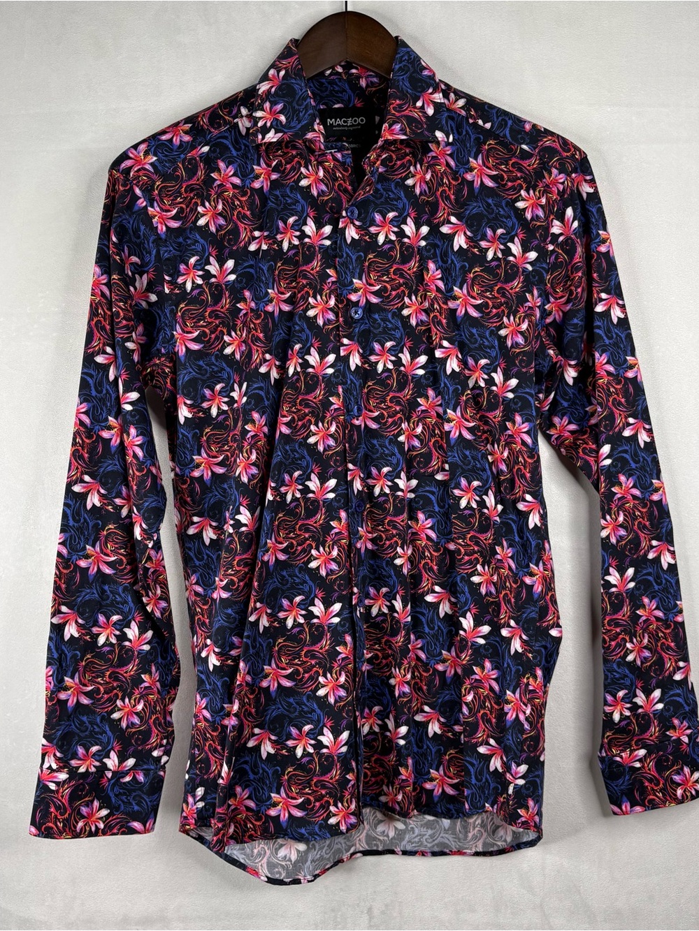 Maceoo Shirt Mens Small Floral Button Down Long Sleeve Italian Fabric Slim Fit
